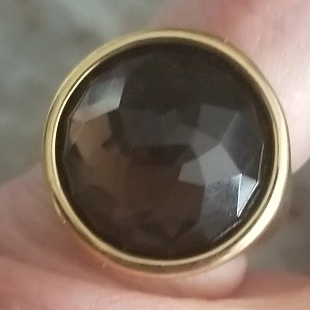 LE HEAVY HIGH END MONICA RICH KOSANN DIAMOND FACETED SMOKY QUARTZ 18K GOLD RING